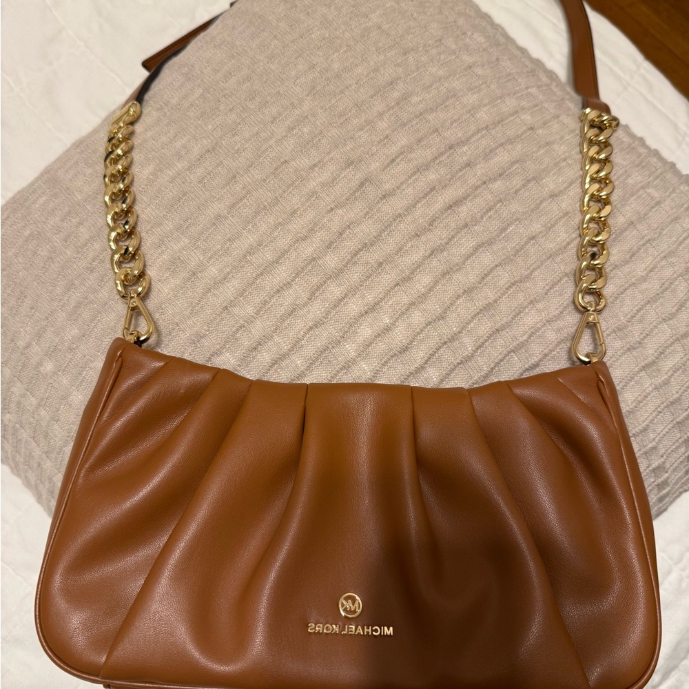 Michael Kors Tan Leather Shoulder Bag with Gold Chain